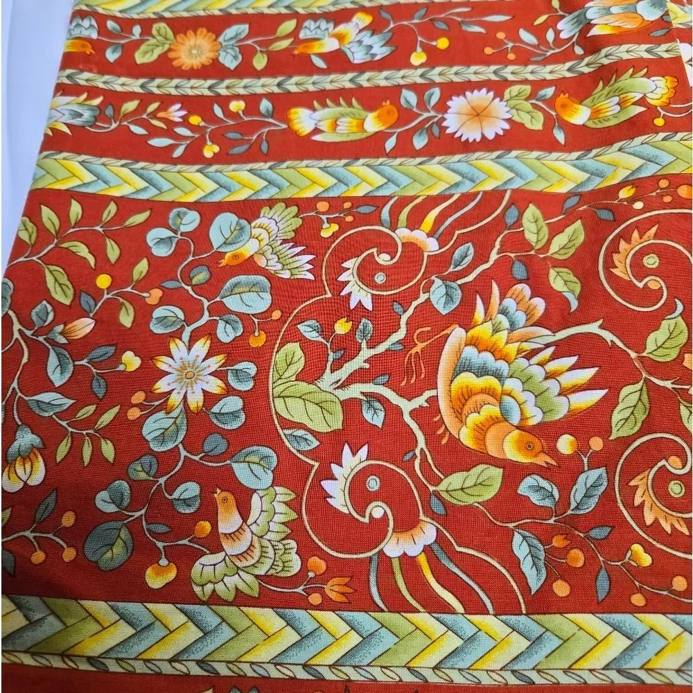 SCHUMACHER screen printed red floral Manchu‎ heavy fabric two pieces lot 3 yards